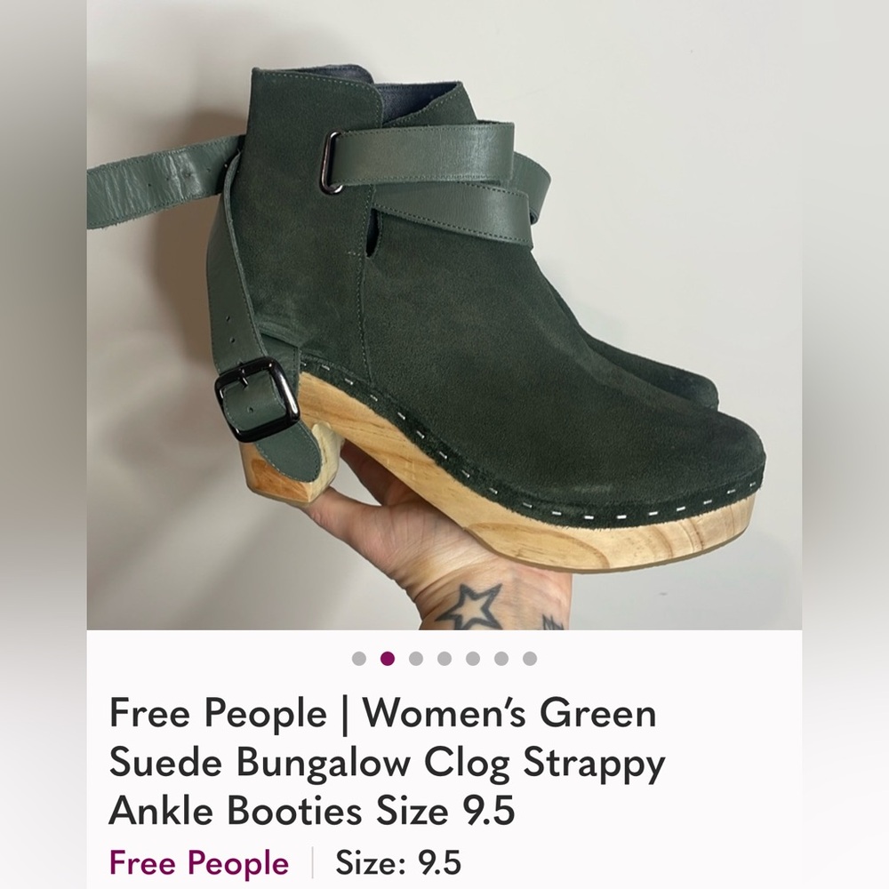 Free People | Women’s Green Suede Bungalow Clog Strappy Ankle Booties Size 9.5
